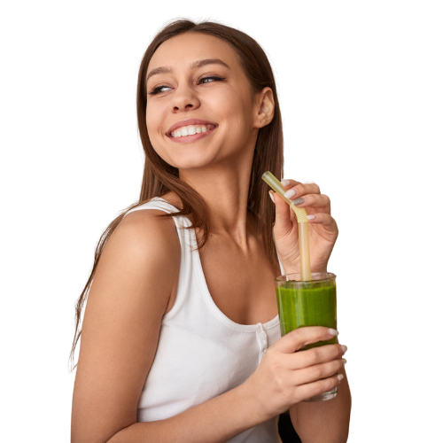 Woman drinking detox juice.