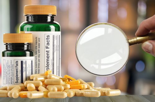 Image of supplement label with magnifying glass.