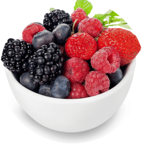 Image of strawberries, blackcurrants, grapes, and cranberries in a bowl.
