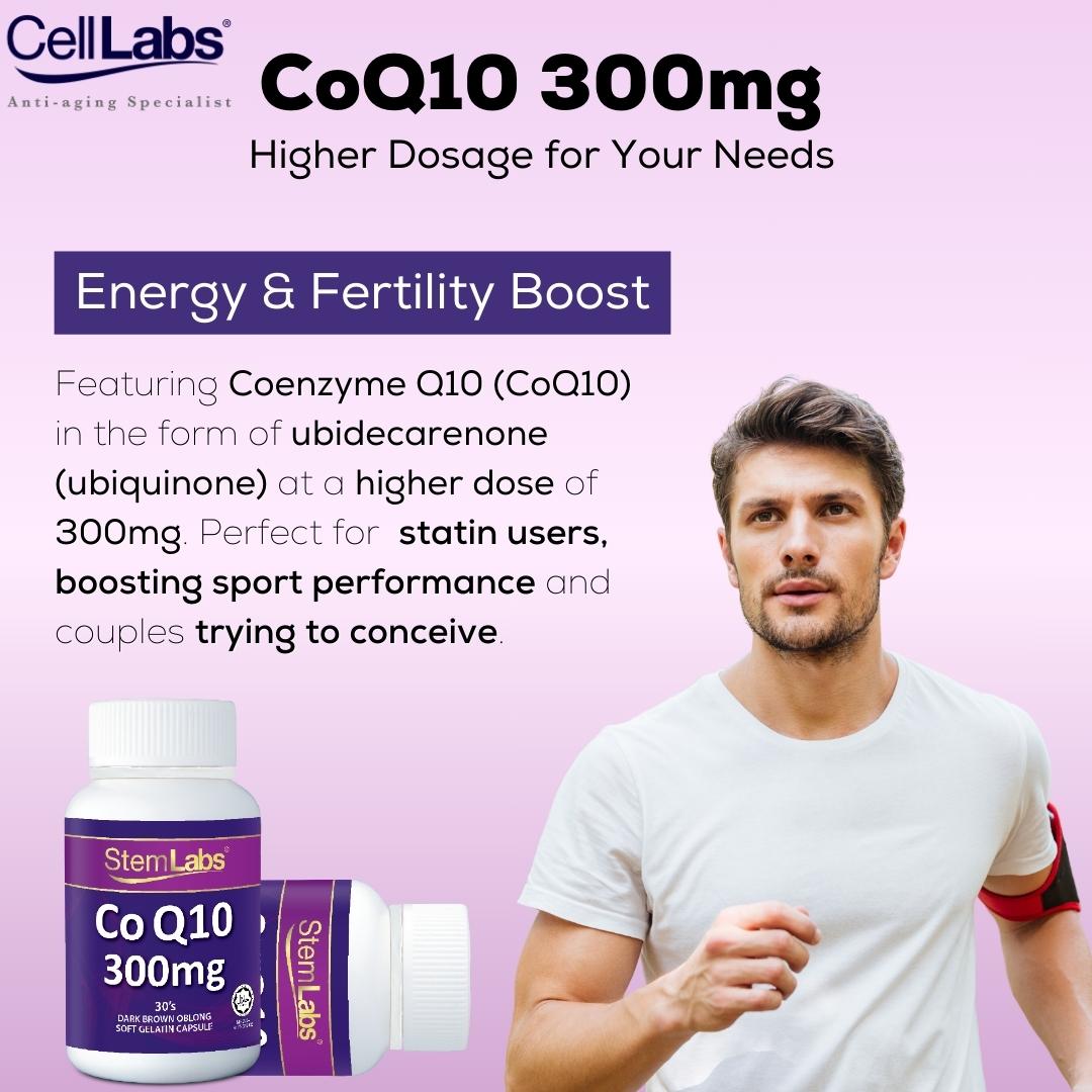 Image of a man jogging with StemLabs CoQ10 300mg supplement bottles.