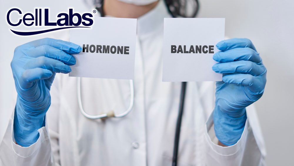 Image of a doctor holding two notes with the words "Hormone Balance".