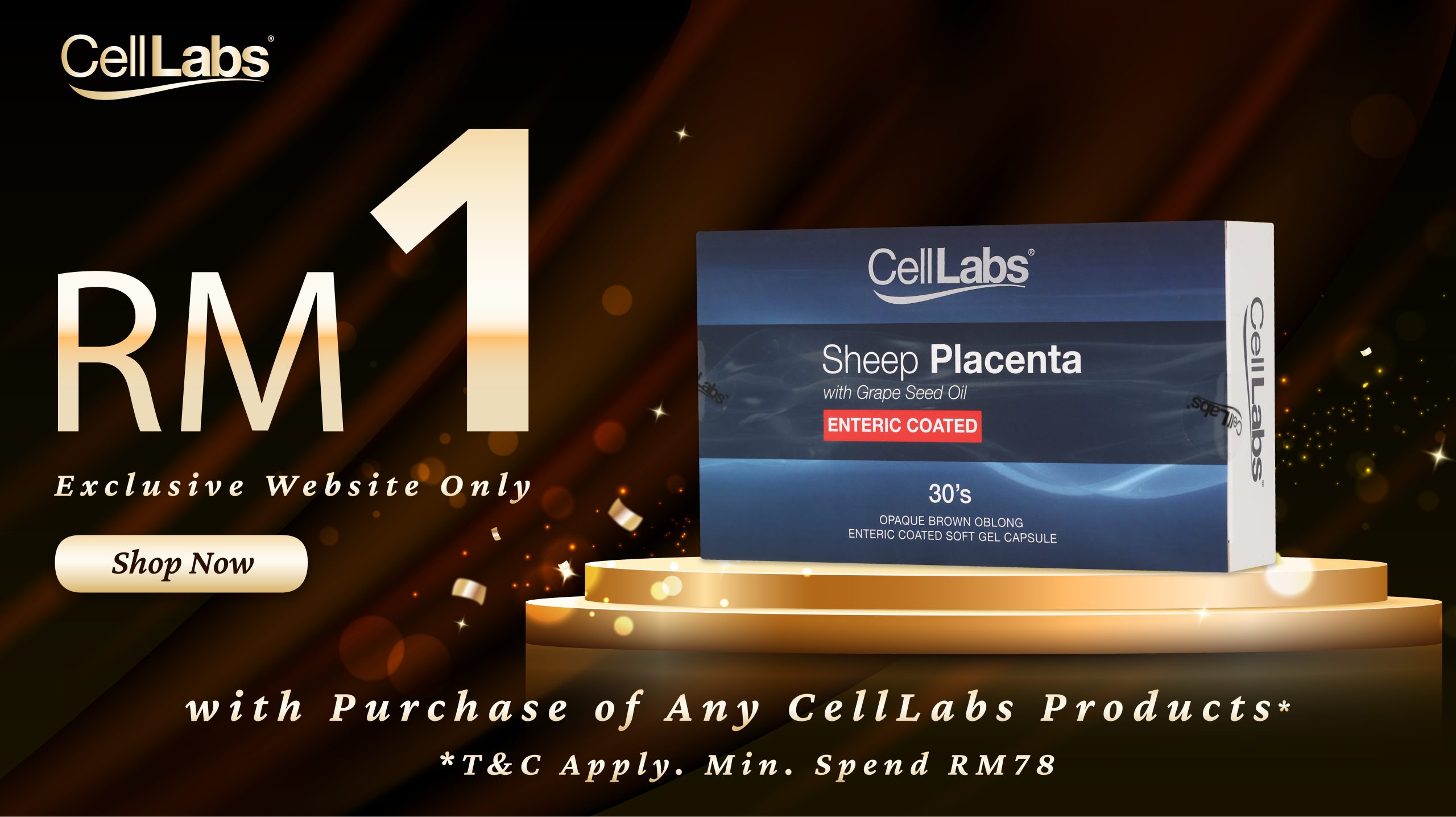 Banner for CellLabs special buy sheep placenta for RM1 deals.